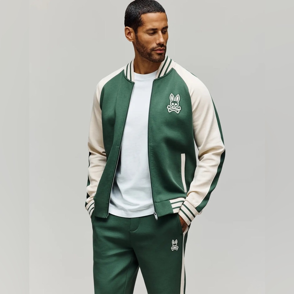 Psycho Bunny 🐰 Stiles Knit Bomber Jacket NWT Green Ivory Size XXL 2XL Men’s NEW